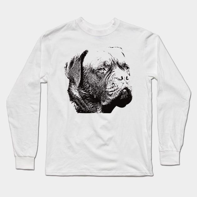 Dogue de Bordeaux Face Design - A French Mastiff Christmas Gift Long Sleeve T-Shirt by DoggyStyles